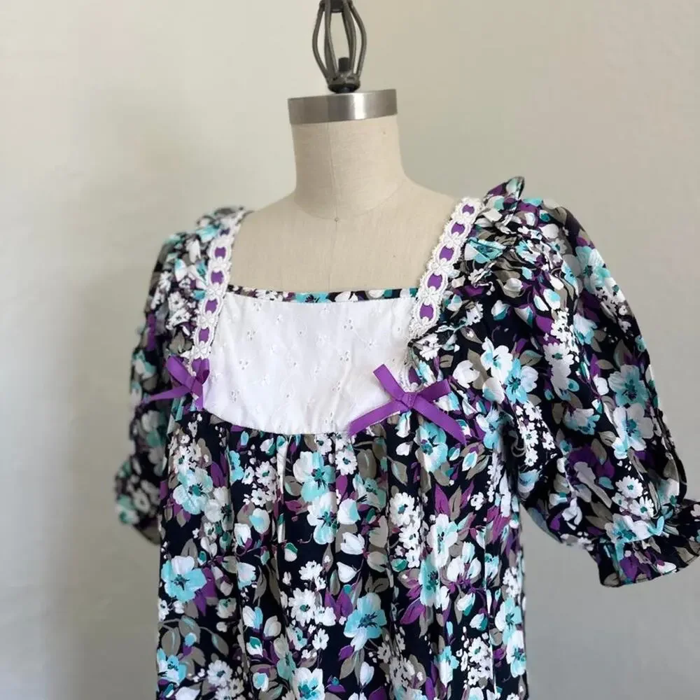 Vintage Sears Hawaii Floral Prairie Maxi Dress | 100% Cotton Cottagecore Size 9
